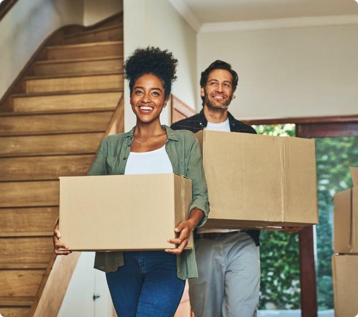 Young couple moving into their new home